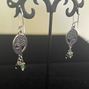 Elegant Tree of Life Earrings with Green and Black crystals beads.